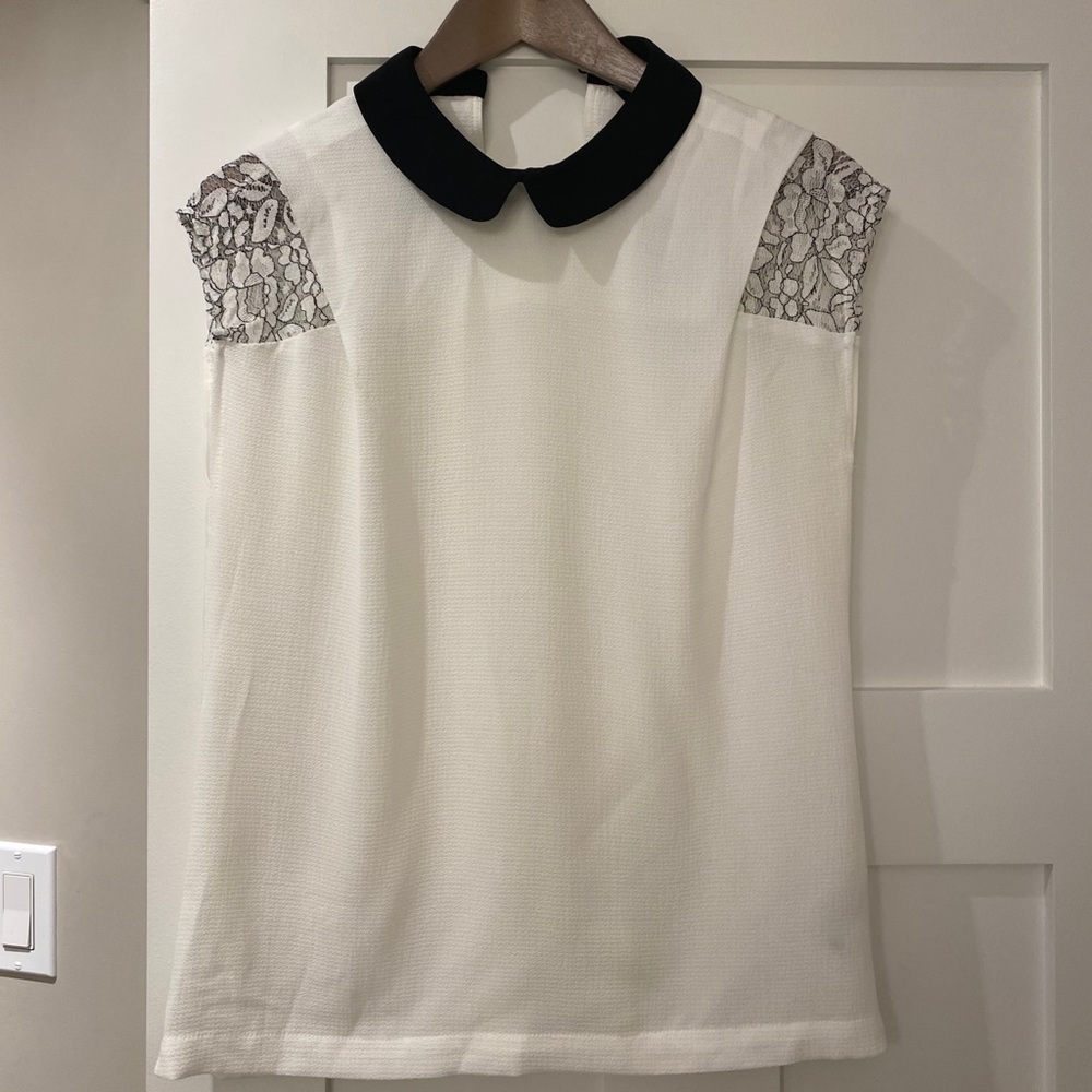 RW & Co Peter Pan Collar cap sleeve blouse‎ S